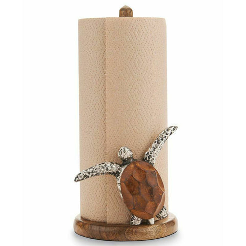 Mud Pie | Handcrafted Wooden Holder with Metal Turtle Sea Paper Towel Holder