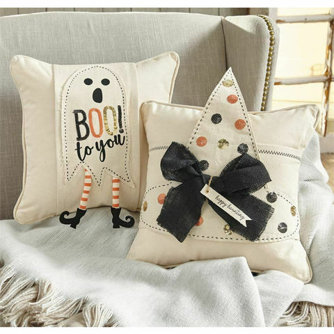 Halloween Sequin PILLOW WRAP- Ghost w dangle legs "Boo! to you"-by Mud Pie