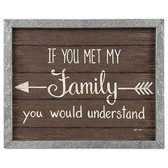 Blossom Bucket If You Met My Family Understand Arrow Metal Frame Wood Wall Plaque Sign