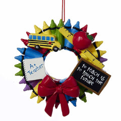 Kurt Adler A+ Teacher Crayon Wreath Ornament (Set of 2)