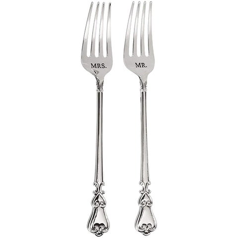 Ganz Elegant Wedding Cake Set Engraved Mr. and Mrs. Silver Serving Forks