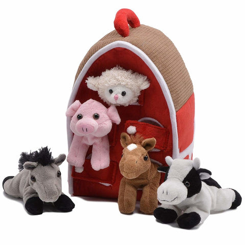 Unipak 12" Plush Red Barn Playset with 5 Stuffed Animals