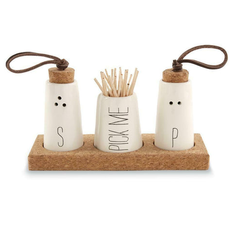 Mud Pie Bistro Salt & Pepper Shaker Set with Toothpick Holder and Tray – Rustic Farmhouse Kitchen Decor
