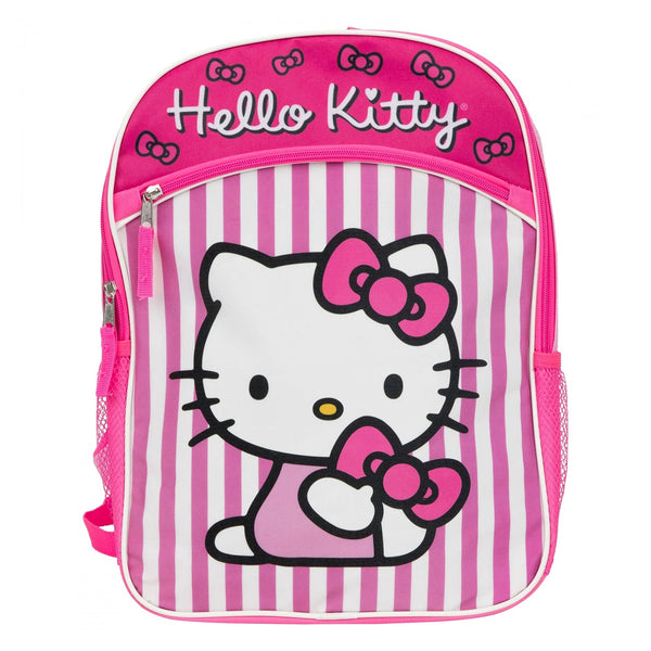 Fast Forward 16 inch Sanrio Hello Kitty pink and white striped school backpack with front zipper pocket