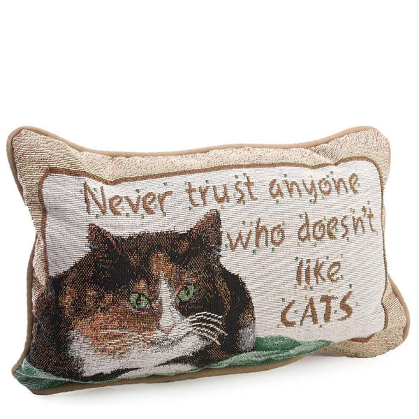 Charming and Cozy: 'Never Trust Anyone Who Doesn’t Like Cats' Decorative Throw Pillow (12.5 x 8.5-Inch)