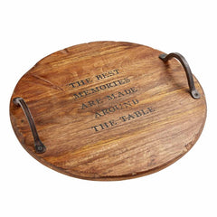 Mud Pie | 17"Rustic Wooden Memories Lazy Susan With Side Handles