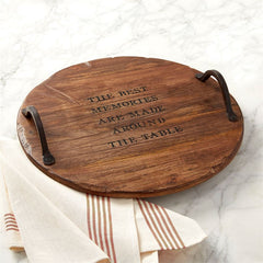 Mud Pie | 17"Rustic Wooden Memories Lazy Susan With Side Handles