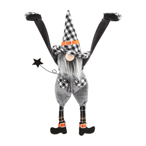 Halloween Plaid Star Witch Dangle Arm Gnome- by Mud Pie