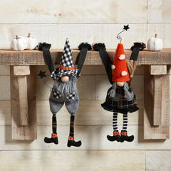 Halloween Plaid Star Witch Dangle Arm Gnome- by Mud Pie