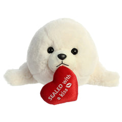 Aurora 13" White Seal Holding a Heart With A Message "Sealed With A Kiss" Valentines Plush