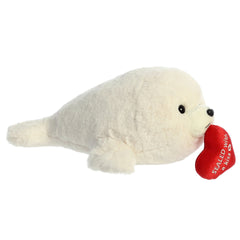 Aurora 13" White Seal Holding a Heart With A Message "Sealed With A Kiss" Valentines Plush