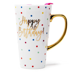 Hot and Unique Ceramic Made Happy Birthday Mug With Pink Spill-Proof-Lid